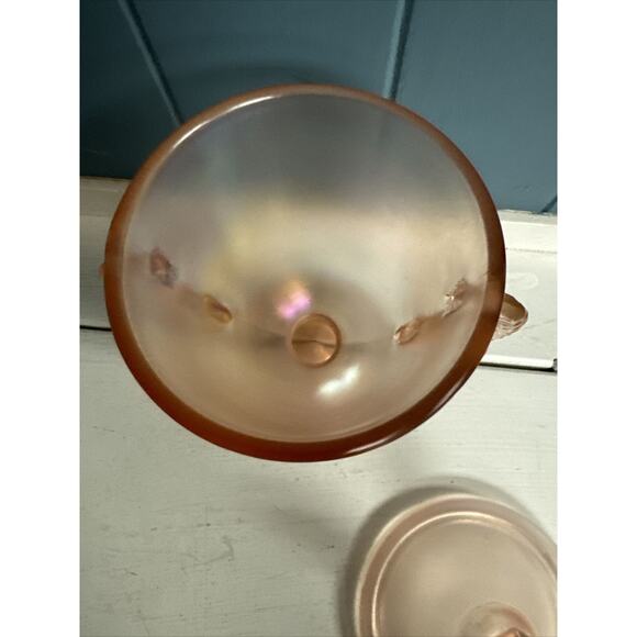 Fenton Art Glass Shell Rose Stretch Pink Koi Fish Handle Covered Candy Dish - Picture 5 of 7